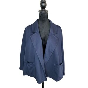 J. Jill Open Front Preppy Blazer Jacket 3/4 Sleeve Patch Pockets Navy Medium NWT